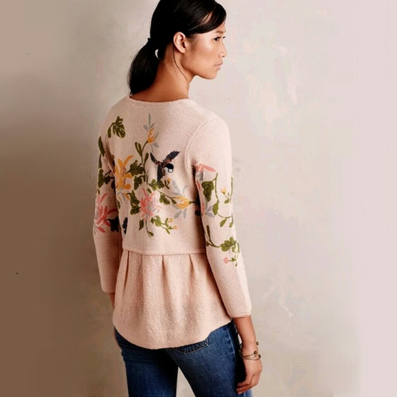 HP Rare Floral Anthropologie Bird Cardigan Sweater - Picture 2 of 8